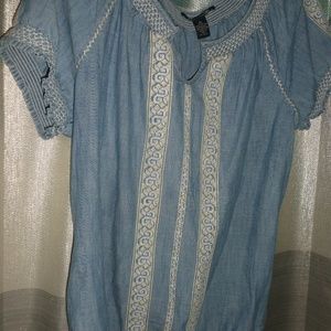 denim Lucky Brand blouse crochet XL